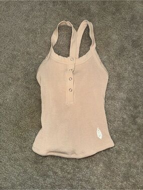 FP Movement by Free People Ribbed Henley Halter Tank in Light Taupe